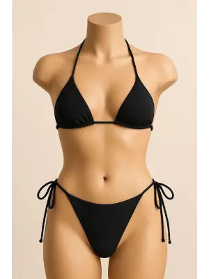 Omarı Siyah Bağlamalı Bikini Mayo Seti