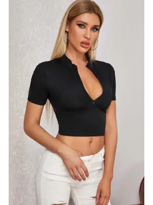 Omarı Siyah Crop Top Bluz
