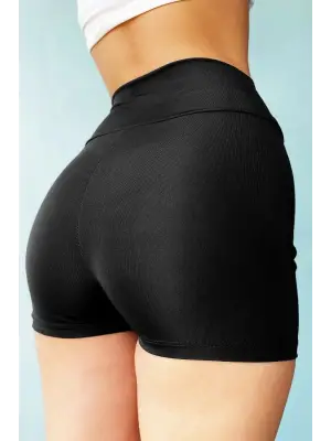 Omarı Şık Siyah Yüksek Bel Deniz Şortu Kadınlar İçin