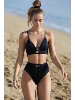 Omarı Kadın Siyah Yüksek Bel Bikini Seti