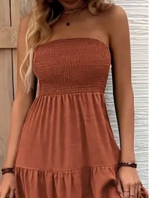 Kadın Straplez Göğüsten Lastikli Kloş Aerobin Uzun Elbise