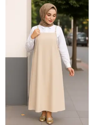 Kadın Taş Rengi Basic Ayarlanabilir Askılı Jile Elbise
