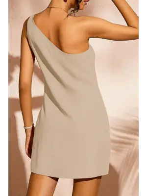 Kadın Tek Omuz Askılı Krep Mini Elbise