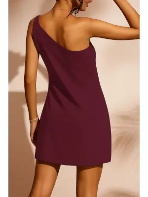 Kadın Tek Omuz Askılı Krep Mini Elbise