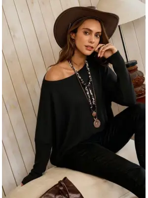 Kadın Tek Omuzdan Açık Yarasa Kollu Waffle Bluz