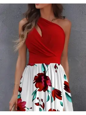 Kadın Tek Omuzdan Askılı Damla Detaylı üst Dalgıç Alt Süprem Maxi Elbise