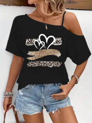 Tek Omuzu Açık İp Askılı Baskılı Viskon Bluz