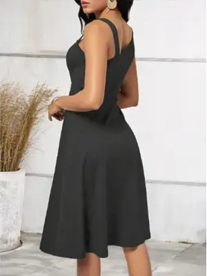 Kadın Tek Omuzu şerit Detaylı Kolsuz Yandan Düğme Detaylı Janjan Krep Elbise