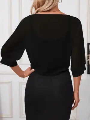 Kadın Truvakar Kol önden Bağlamalı Kısa şifon Bolero Ceket