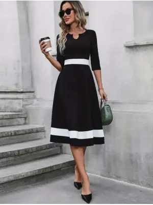 Kadın Truvakar Kol V Yakalı Janjan Krep Midi Elbise