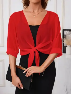 Kadın Truvakar Kollu önden Bağlamalı Kısa şifon Bolero Ceket