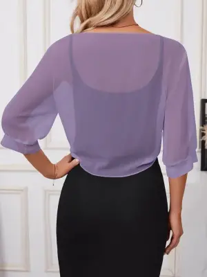 Kadın Truvakar Kollu önden Bağlamalı Kısa şifon Bolero Ceket