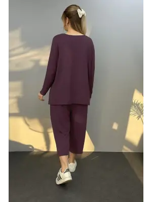 Kadın Uzun Kollu Arma Detaylı Iki Iplik Viskon Ikili Takım