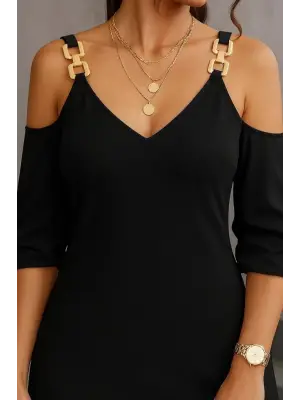 Kadın Uzun Kollu Askı Detay Iki Iplik Mini Boy Elbise