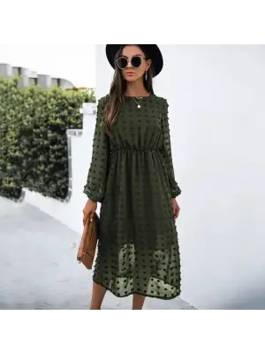 Kadın Uzun Kollu Astar Detay Fırsat ürün Ponpon şifon Elbise