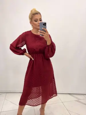 Omarı Uzun Kollu Astar Detaylı Kadın Ponpon Elbise