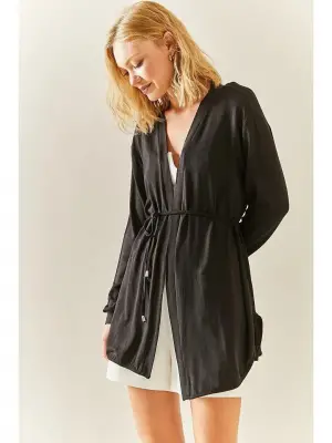 Kadın Uzun Kollu Bağcık Detay Hırka