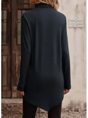 Kadın Uzun Kollu Balıkçı Yaka Asimetrik Kesim Detaylı Antrasit Yün Viskon Bluz