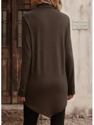 Kadın Uzun Kollu Balıkçı Yaka Asimetrik Kesim Detaylı Yün Viskon Bluz