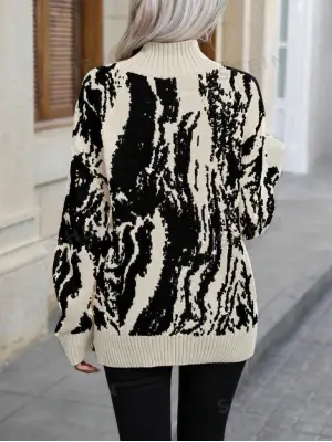 Kadın Uzun Kollu Balıkçı Yaka çok Renkli Triko Bluz