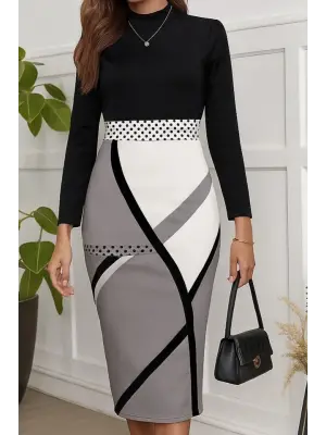 Kadın Uzun Kollu Balıkçı Yaka Dalgıç Midi Boy Elbise