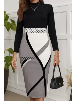 Kadın Uzun Kollu Balıkçı Yaka Dalgıç Midi Boy Elbise