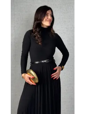 Modern Kadın Pileli Balıkçı Yaka Elbise