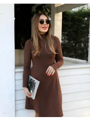 Kadın Uzun Kollu Balıkçı Yaka Salaş Kusa Akrilik Elbise