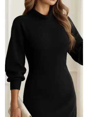 Kadın Uzun Kollu Balıkçı Yaka şardonlu Kaşkorse Elbise