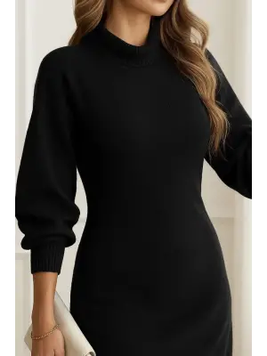 Kadın Uzun Kollu Balıkçı Yaka şardonlu Kaşkorse Elbise