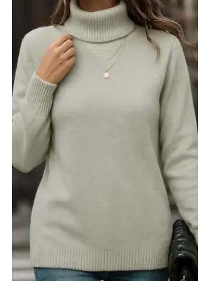 Kadın Uzun Kollu Balıkçı Yaka Triko Bluz