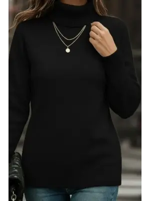 Kadın Uzun Kollu Balıkçı Yaka Triko Bluz