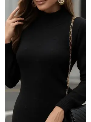 Kadın Uzun Kollu Balıkçı Yaka Triko Mini Boy Elbise