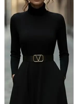 Kadın Uzun Kollu Balıkçı Yaka Uzun Akrilik Elbise