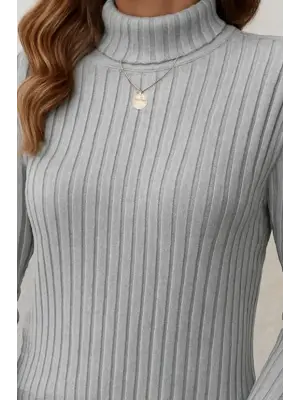 Kadın Uzun Kollu Balıkçı Yaka Yandan Yırtmaçlı şardonlu Kaşkorse Bluz