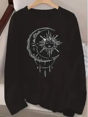 Kadın Uzun Kollu Ay Desenli Viskon Bluz