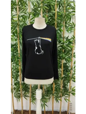 Kadın Uzun Kollu Bisiklet Yaka Baskılı Iki Iplik Bluz