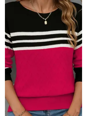 Kadın Uzun Kollu Bisiklet Yaka çok Renkli Triko Bluz