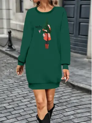 Omarı Desenli Kadın Uzun Kollu Viskon Elbise