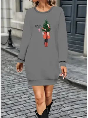 Omarı Desenli Viskon Kadın Elbise Uzun Kollu Bisiklet Yaka