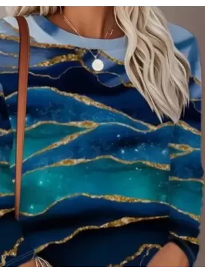 Kadın Uzun Kollu Bisiklet Yaka Desenli Modal Bluz