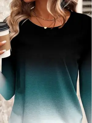 Kadın Uzun Kollu Bisiklet Yaka Desenli Süprem Bluz