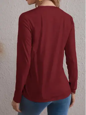 Kadın Uzun Kollu Bisiklet Yaka Desenli Viskon Bluz