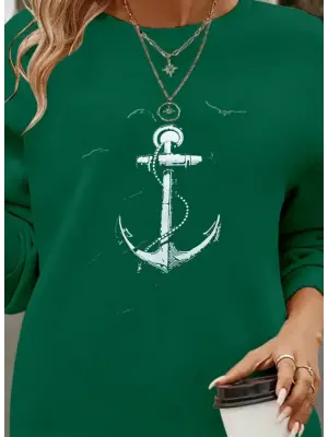 Kadın Uzun Kollu Bisiklet Yaka Desenli Viskon Iki Iplik Bluz