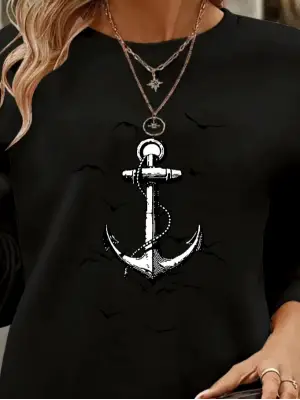 Kadın Uzun Kollu Bisiklet Yaka Desenli Viskon Iki Iplik Bluz