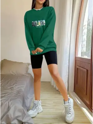 Kadın Uzun Kollu Bisiklet Yaka Desenli Viskon Iki Iplik Bluz