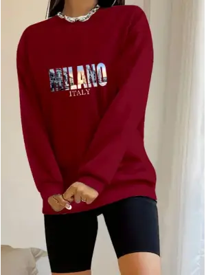 Kadın Uzun Kollu Bisiklet Yaka Desenli Viskon Iki Iplik Bluz