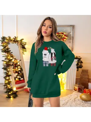 Omarı Şık Desenli Kadın Uzun Kollu Elbise