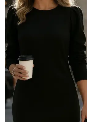 Kadın Uzun Kollu Bisiklet Yaka Iki Iplik Elbise