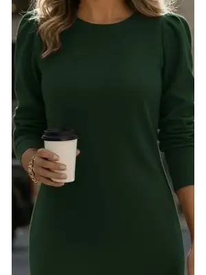 Kadın Uzun Kollu Bisiklet Yaka Iki Iplik Elbise